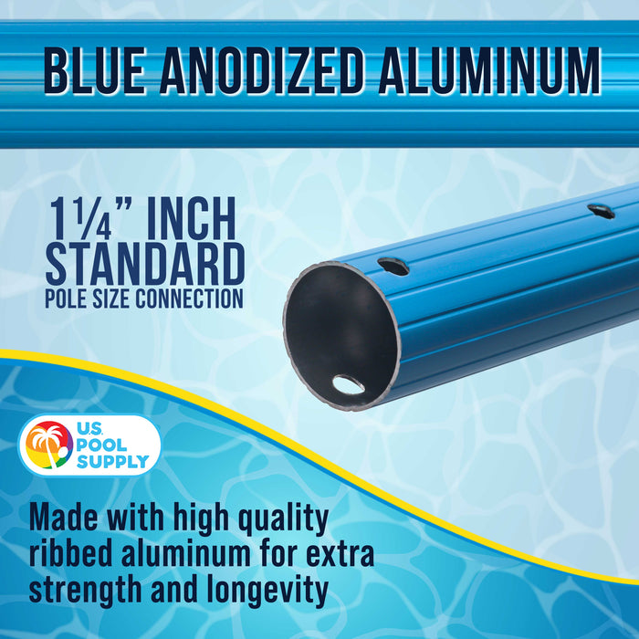 U.S. Pool Supply® Professional 15 Foot Blue Anodized Aluminum Telescopic Swimming Pool Pole, Adjustable 3 Piece Expandable Step-Up - Attach Connect Skimmer Nets, Rakes, Brushes, Vacuum Heads with Hoses