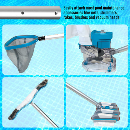 Professional 12-Foot Aluminum Telescopic Swimming Pool Pole, 3 Piece Expandable Step-Up - Twist Locking Cams, Attach Skimmer Nets