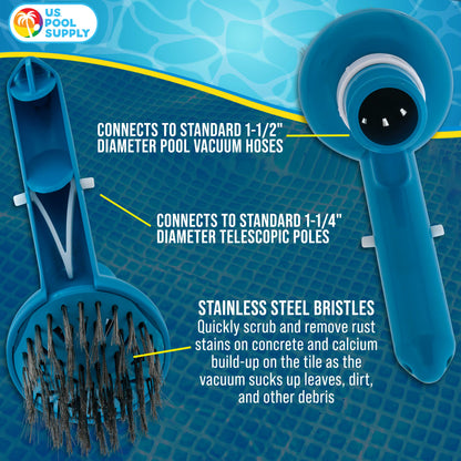 Corner Vacuum Head Brush with Stainless Steel Bristles, Adjustable Suction Ring - Scrub Remove Calcium Buildup, Rust Stains Concrete