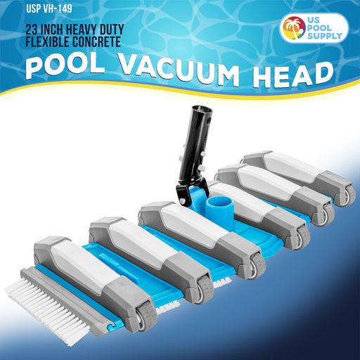 U.S. Pool Supply® 19" Heavy Duty Weighted Flexible Concrete Swimming Pool Vacuum Head with Side Brushes and Metal EZ Clip Handle - Professional Commercial Grade