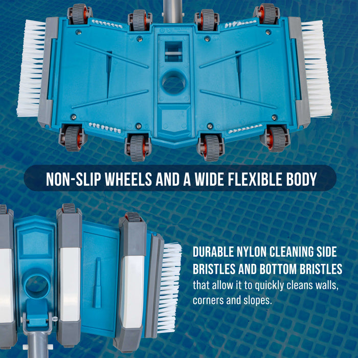 U.S. Pool Supply 17.5" Heavy Duty Weighted Flexible Concrete Swimming Pool Vacuum Head with Side Brushes and EZ Clip Handle - Cleaning, Debris Removal