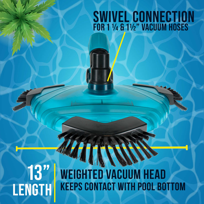 U.S. Pool Supply Professional 13" Triangular Weighted Super Flexible Swimming Pool Vacuum Head with Side Brushes, Swivel Connection - Above & Inground
