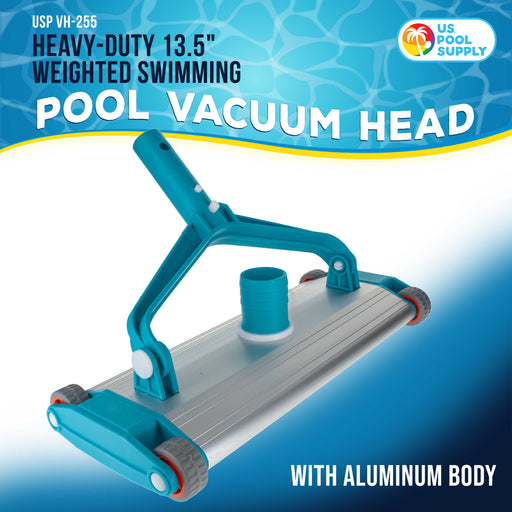 U.S. Pool Supply Heavy-Duty 13.5" Weighted Swimming Pool Vacuum Head, Aluminum Body - 1-1/2" Swivel Hose Connection, In-Ground Gunite Concrete Pools