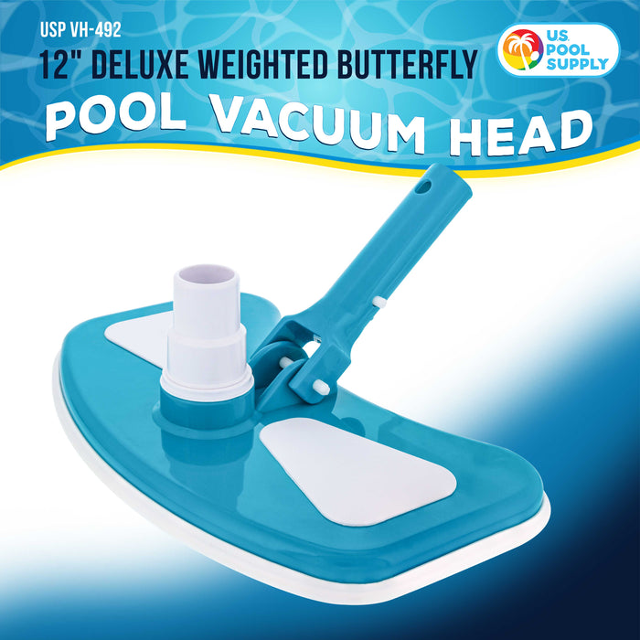 U.S. Pool Supply 12" Deluxe Weighted Butterfly Pool Vacuum Head, Swivel Hose Connection - Clean Above Ground, In-Ground Pools, Spas – Vinyl Liner Safe