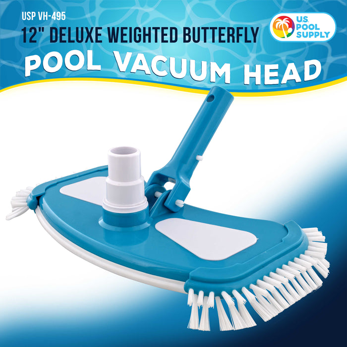 U.S. Pool Supply 12" Deluxe Weighted Butterfly Pool Vacuum Head with Side Brushes, Swivel Hose Connection - Above & In-Ground Pools – Vinyl Liner Safe