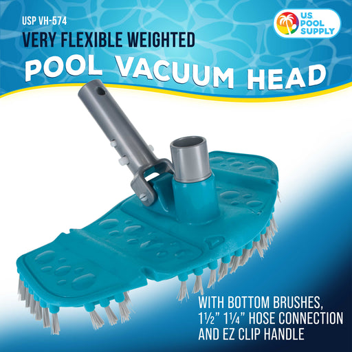 U.S. Pool Supply Very Flexible Weighted Pool Vacuum Head with Bottom Brushes, Swivel Connection, EZ Clip Pole Handle, Above-Ground & Inground Pools