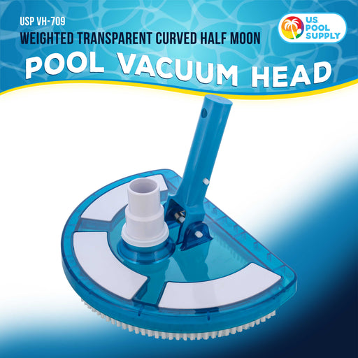 U.S. Pool Supply Weighted Pool Vacuum Head, Transparent Curved Half Moon Body - Swivel Connection, Pole Handle, Above Ground, Inground Swimming Pools