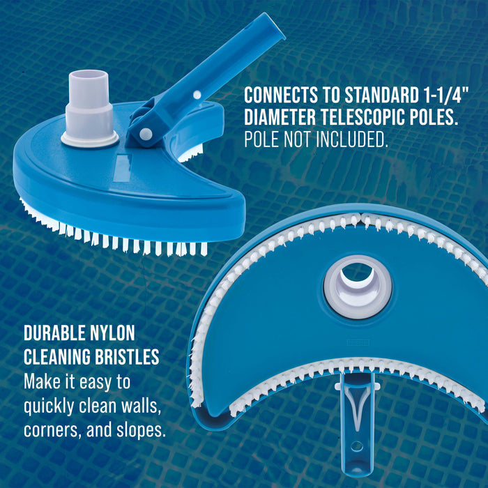 U.S. Pool Supply Weighted Half Moon Pool Vacuum Head - Swivel Hose Connection, Pole Handle - Above Ground, In-Ground Swimming Pools, Spas, Vinyl Liner