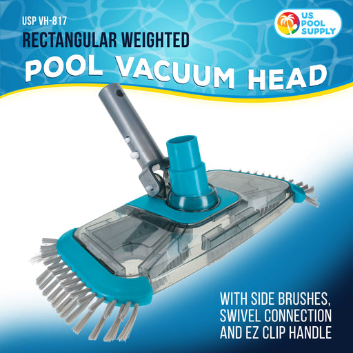 U.S. Pool Supply Premium Rectangular Weighted Pool Vacuum Head with Side Brushes, Swivel Connection, EZ Clip Handle - Above Ground & Inground Pools