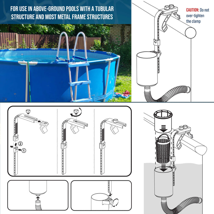 Pool Skimmer - Above Ground Pool Skimmer, Floating Surface Skimmer, 5 Adapters, Pool Accessories - Clean Debris Basket, Wall Mount, Attach to Inflatable Collars, Tubular, Metal Frames