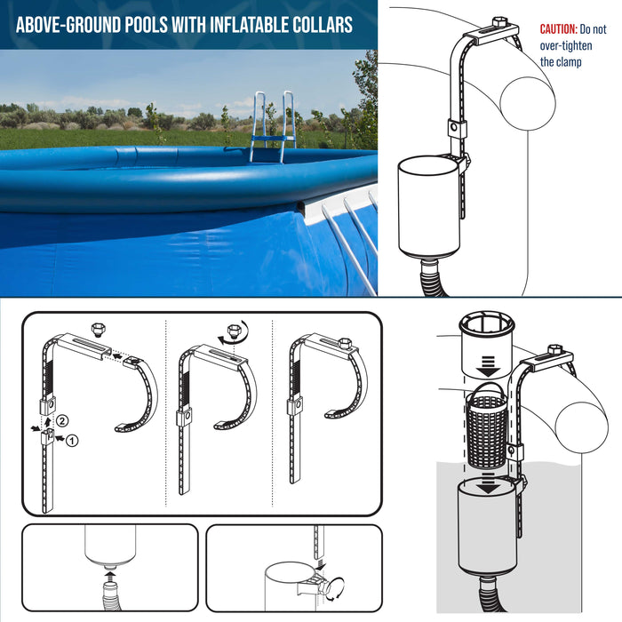 Pool Skimmer - Above Ground Pool Skimmer, Floating Surface Skimmer, 5 Adapters, Pool Accessories - Clean Debris Basket, Wall Mount, Attach to Inflatable Collars, Tubular, Metal Frames