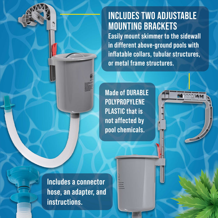 U.S. Pool Supply Premium Above Ground Pool Surface Skimmer, Wall Mount - Cleans Automatically, Attach to Inflatable Collars, Tubular Metal Frame Pools