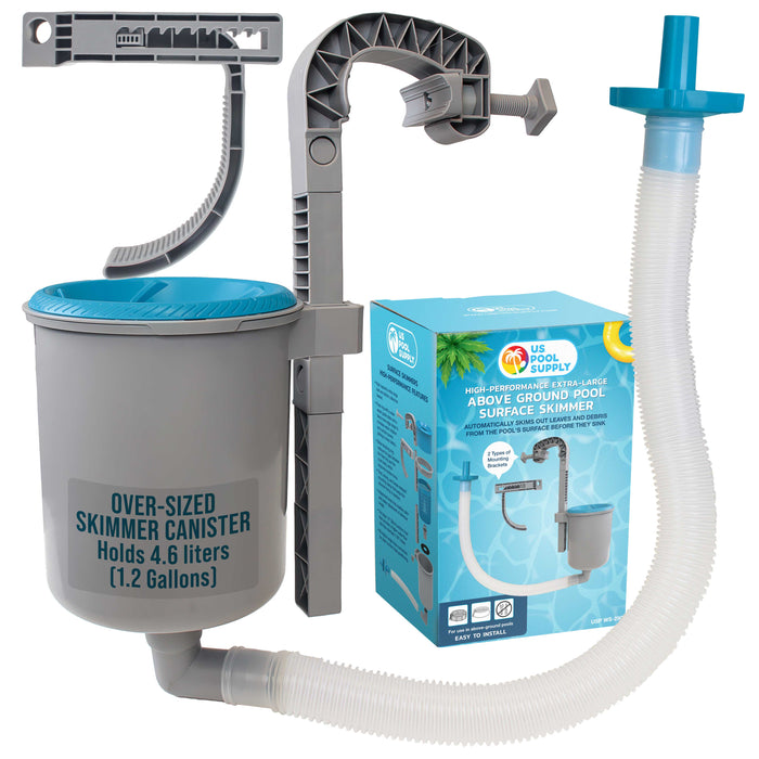 Above Ground Pool Skimmer, Wall Mount Surface Skimmer - Automatically Skims Floating Leaves Debris - Extra-Large Collection Basket
