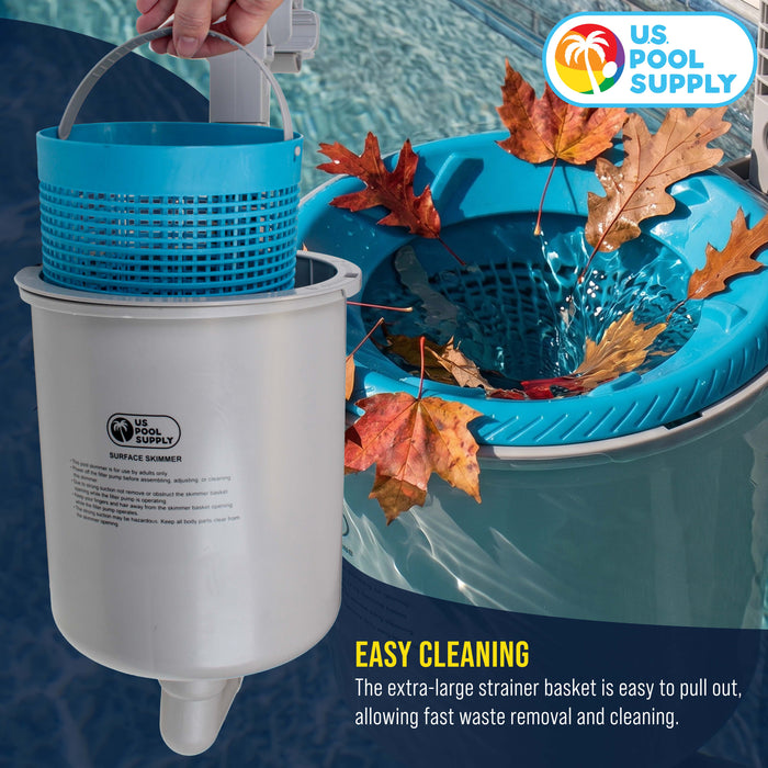 Above Ground Pool Skimmer, Wall Mount Surface Skimmer - Automatically Skims Floating Leaves Debris - Extra-Large Collection Basket