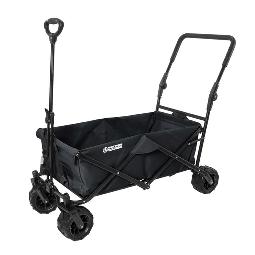 Black Wide Wheel Wagon All-Terrain Folding Collapsible Utility Wagon with Push Bar - Portable Rolling Heavy Duty 150 Lbs Capacity Canvas Fabric Cart