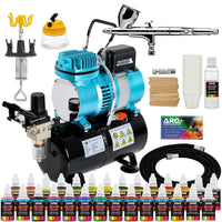 High Performance Plus HP-C Plus Airbrush Kit with Cool Runner II Dual Fan Air Tank Compressor, 24 Color Airbrush Paint Set and Accessories Set