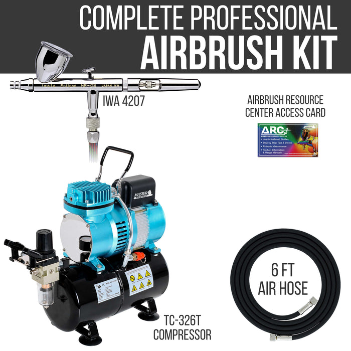 Iwata Eclipse HP CS Airbrush Set with 1/5 hp Cool Runner II Dual Fan Air Tank Compressor System Kit, 0.35mm Tip, Hose, Holder, How-To Guide