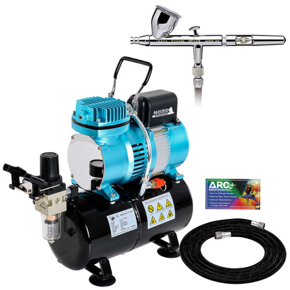 Eclipse HP CS Airbrush Set with 1/5 hp Cool Runner II Dual Fan Air Tank Compressor System Kit, 0.35mm Tip, Hose, Holder, How-To Guide