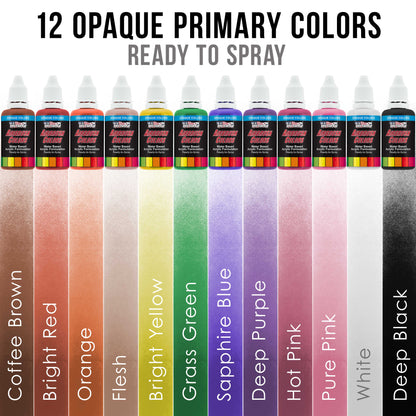 12 Color Acrylic Airbrush Paint Set & Accessories Kit with Airbrush Cleaning Pot & Holder, Air Hose, Quick-Connect and Mixing Cups