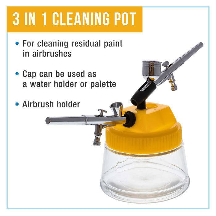 12 Color Acrylic Airbrush Paint Set & Accessories Kit with Airbrush Cleaning Pot & Holder, Air Hose, Quick-Connect and Mixing Cups