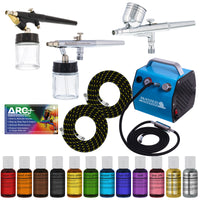 Cake Airbrush Decorating Kit with 3 Airbrushes, Compressor, and 12 Food Colors - Air Brush for Cake Decoration & Cookie Airbrush Kit