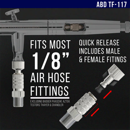 Essential Accessories Kit with 6 ft. Braided Airbrush Hose, Mini Inline Filter, Quick Disconnect, Airflow Adjustment Couplers, and