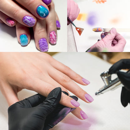 Nail Decorating System - 12 Color Nail Paint Kit with Compressor, Airbrush, 100 Plus Stencil Designs and How to Airbrush Training Book