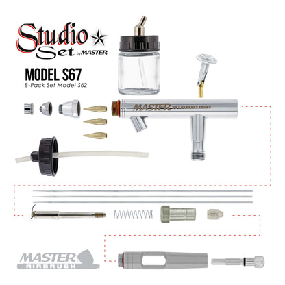 8 HI-FLOW All-Purpose Precision Dual-Action Siphon Feed Airbrushes with High Performance Airbrush Air Compressor with Air Storage Tank