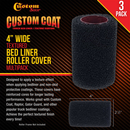 4" x 1/4" Textured Bed Liner Roller Covers (Pack of 3), For Roll-On Custom Coat Truck Bedliner Coating Application