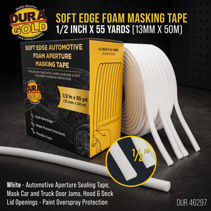 Soft Edge Foam Masking Tape, 1/2" x 55 Yards (13mm x 50m), White, Automotive Aperture Sealing Tape