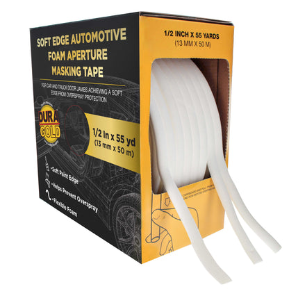 Soft Edge Foam Masking Tape, 1/2" x 55 Yards (13mm x 50m), White, Automotive Aperture Sealing Tape
