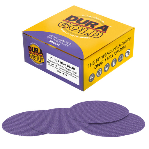 Premium 180 Grit 5" Purple Ceramic Mesh Sanding Discs, Box of 30 - Dustless Hook & Loop Backing Sandpaper for DA & Random Orbital Sanders - Long-Lasting Fast Cut
