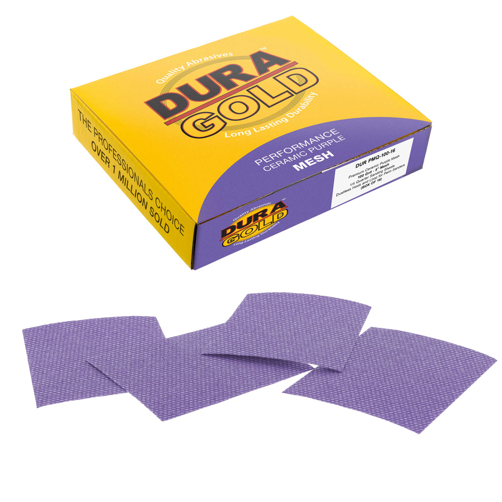Premium 100 Grit 1/4 Sheet Size Purple Ceramic Mesh Sandpaper, Box of 16 - 4.5" x 5.5" Dustless Hook & Loop Backing, Palm Sanders, Sanding Blocks - Long-Lasting Fast Cut - Woodworking, Auto