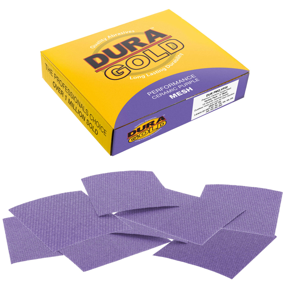 Premium 1/4 Sheet Size Purple Ceramic Mesh Sandpaper, 20 Sheet Variety Pack, Grits 80, 100, 120, 150, 180, 220, 240, 320, 400, 600 - Dustless Hook & Loop Backing, Palm Sanders, Sanding Block