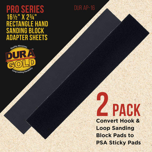 Dura-Gold Pro Series Rectangle 16-1/2" Hand Sanding Block Adaptor Sheets to Convert Hook & Loop Longboard Sanding Block Pads to PSA Sticky Pads 2 Pack