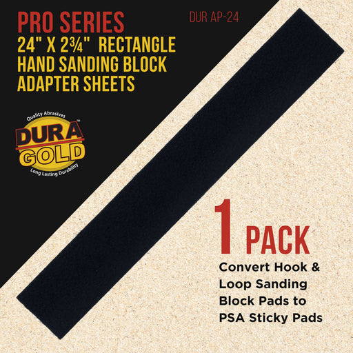 Dura-Gold Pro Series Rectangle 24" x 2-3/4" Hand Sanding Block Adaptor Sheet to Convert Hook & Loop Sanding Block Pads to PSA Sticky Pads