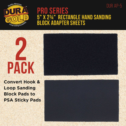 Pro Series Rectangle 5" x 2-3/4" Hand Sanding Block Adaptor Sheets to Convert Hook & Loop Sanding Block Pads to PSA Sticky Pads 2 Sheet Pack