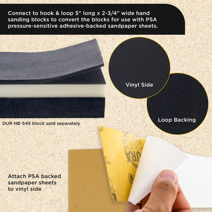 Pro Series Rectangle 5" x 2-3/4" Hand Sanding Block Adaptor Sheets to Convert Hook & Loop Sanding Block Pads to PSA Sticky Pads 2 Sheet Pack