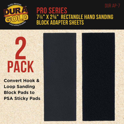 Dura-Gold Pro Series Rectangle 7-3/4" x 2-3/4" Hand Sanding Block Adaptor Sheets to Convert Hook & Loop Sanding Block Pads to PSA Sticky Pads, 2 Pack