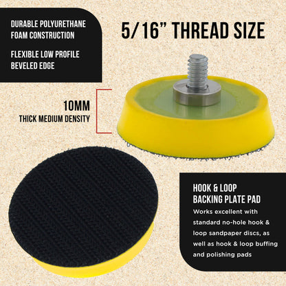 2 Pro Series 2" Hook & Loop DA Backing Plate Pads with 5/16" Thread Size - Dual-Action Random Orbital Sander Polisher Pad, Sanding Polishing