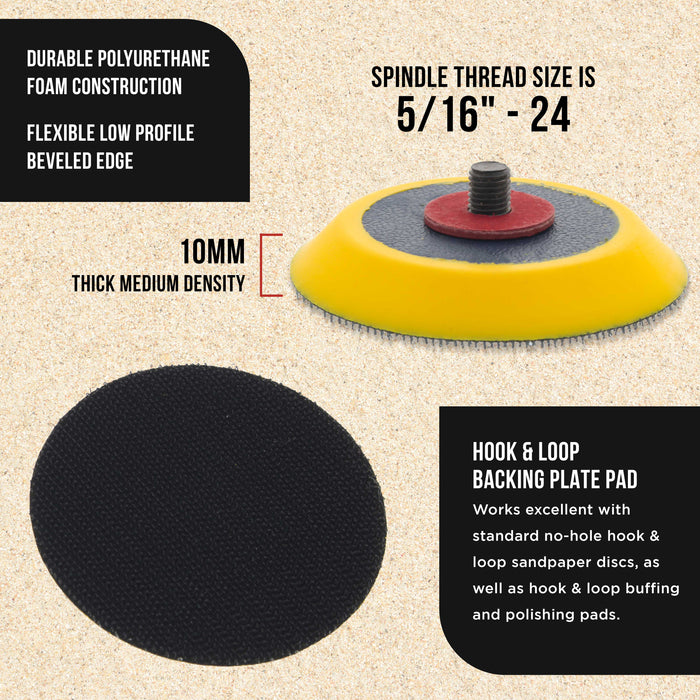 Dura-Gold Pro Series 3" Hook & Loop DA Backing Plate Pad - Flexible Dual-Action Random Orbital Sander Polisher Pad, 5/16", Sandpaper Sanding Polishing