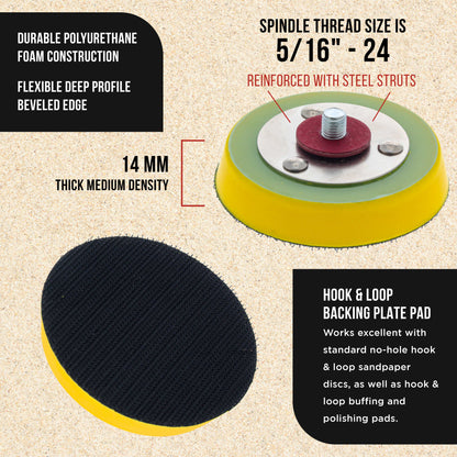 Pro Series 3" Hook & Loop DA Backing Plate Pad, 2 Pack, Flexible 14mm Thick Dual-Action Random Orbital Sander Polisher Pad Sandpaper Sanding