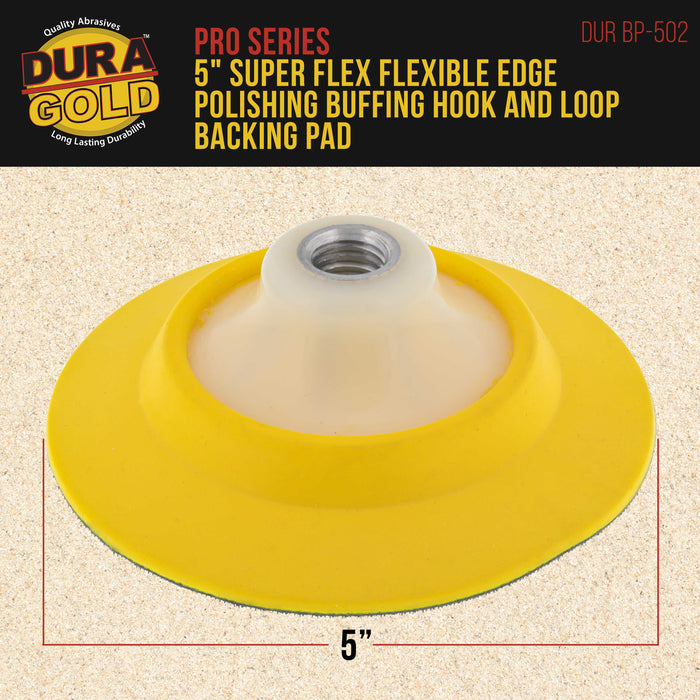 Dura-Gold Pro Series 5" Super Flex Flexible Edge Polishing Buffing Hook and Loop Backing Pad, 5/8" - 11 Threads - Rotary Polisher Buffer Backup Pad