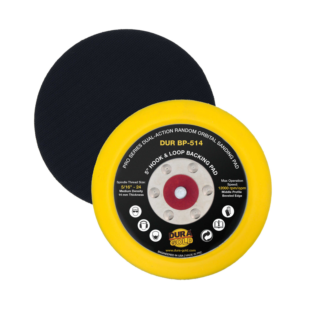 Pro Series 5" Hook & Loop DA Backing Plate Pad - 14mm Thick Medium Profile Edge, Dual-Action Random Orbital Sanding Pad, For Sander Polisher