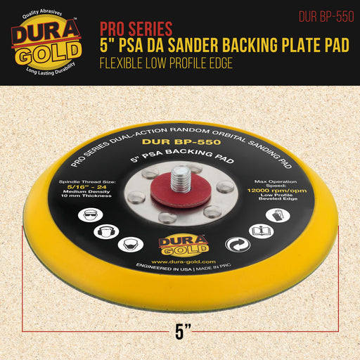 Dura-Gold Pro Series 5" PSA DA Sander Backing Plate Pad - Flexible, Dual-Action Random Orbital Sanding Pad, Self-Adhesive Stickyback Sandpaper Discs