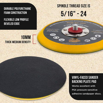 Pro Series 5" PSA DA Sander Backing Plate Pad - Flexible, Dual-Action Random Orbital Sanding Pad, Self-Adhesive Stickyback Sandpaper Discs