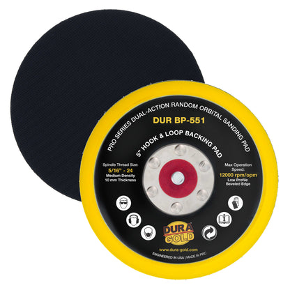 Pro Series 5" Hook & Loop DA Backing Plate Pad - Low Profile Edge, Dual-Action Random Orbital Sanding Pad, Sander Polisher Auto Woodworking