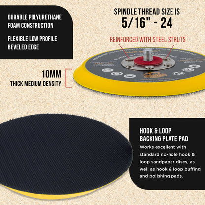 Pro Series 5" Hook & Loop DA Backing Plate Pad - Low Profile Edge, Dual-Action Random Orbital Sanding Pad, Sander Polisher Auto Woodworking