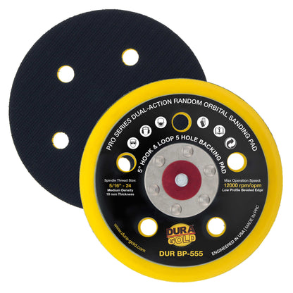Pro Series 5" Hook & Loop DA Backing Plate Pad, 5 Hole Pattern Dustless - Dual-Action Random Orbital Sanding Pad, For Sander Polisher Auto