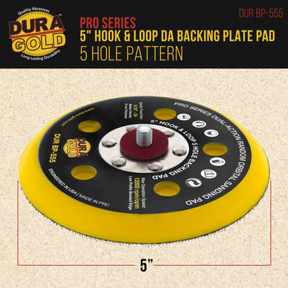 Pro Series 5" Hook & Loop DA Backing Plate Pad, 5 Hole Pattern Dustless - Dual-Action Random Orbital Sanding Pad, For Sander Polisher Auto